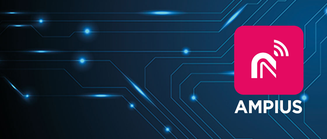 Moodbild zur AMPIUS® App: App-Logo vor einem abstrakten Hintergrund.